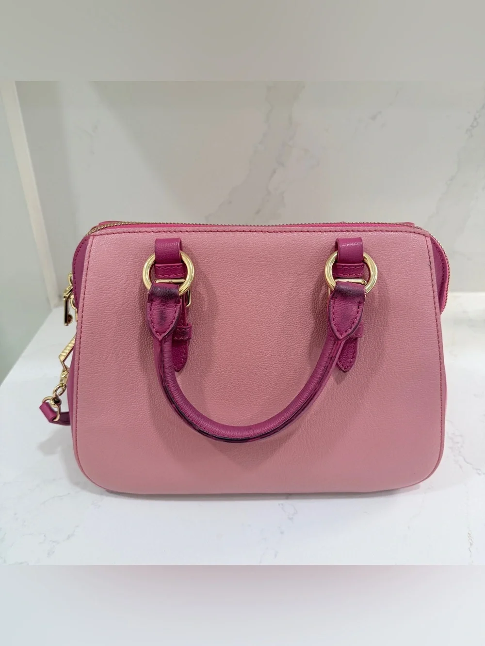 Miu Miu Two-Tone Pink Leather Satchel Crossbody Bag Gold Hardware Made Italy